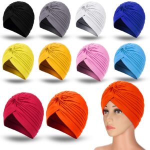 10 pieces stretch polyester turbans head bennie cover india's hat twisted headwrap (light colors)