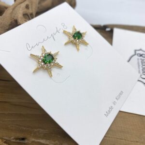 Concept8 colored glass 18K gold plated 925 silver post earrings made in korea (emerald)