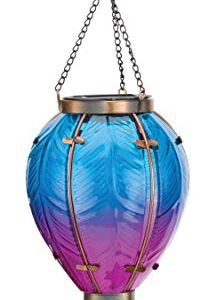 Regal Art & Gift Solar Hot Air Balloon Lantern – Hanging Solar-Powered LED Lights, Waterproof Portable Decorative Outdoor Lamp Made of Metal & Glass for Garden, Patios & Pathway – Blue (Small)