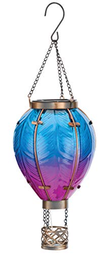 Regal Art & Gift Solar Hot Air Balloon Lantern – Hanging Solar-Powered LED Lights, Waterproof Portable Decorative Outdoor Lamp Made of Metal & Glass for Garden, Patios & Pathway – Blue (Small)