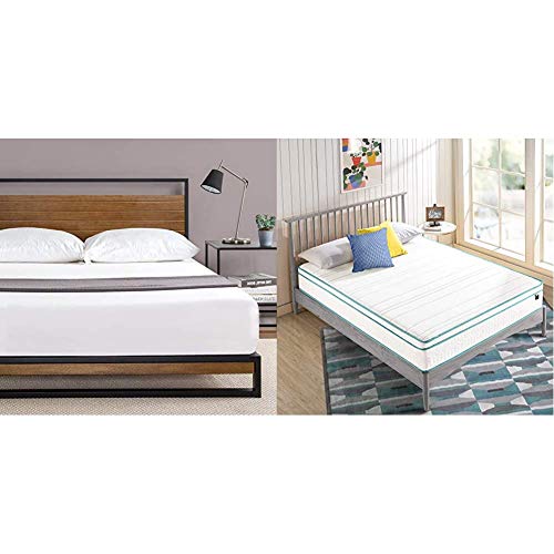 Zinus Suzanne Metal and Wood Platform Bed Frame 10 Inch Memory Foam Spring Hybrid Mattress