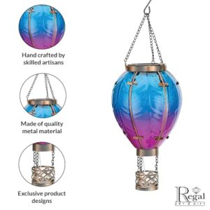 Regal Art & Gift Solar Hot Air Balloon Lantern – Hanging Solar-Powered LED Lights, Waterproof Portable Decorative Outdoor Lamp Made of Metal & Glass for Garden, Patios & Pathway – Blue (Small)