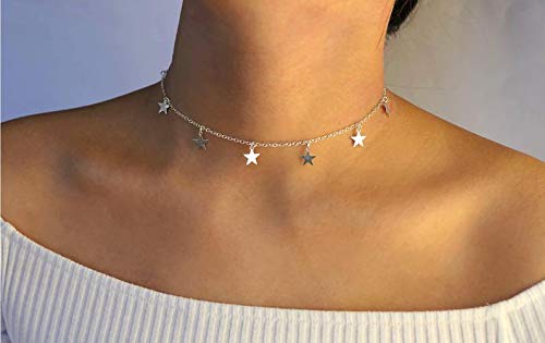 Sora Tuki Silver Star Choker Necklace, 14inch Adjustable, Dainty Jewelry for Women & Teen Girls, 14K Gold Plated