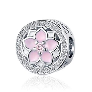 sbi jewelry pink flower charm compatible with pandora charm bracelet christmas family christmas floral gift spacer birthday anniversary