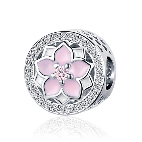 SBI Jewelry Pink Flower Charm Compatible with Pandora Charm Bracelet Christmas Family Christmas Floral Gift Spacer Birthday Anniversary