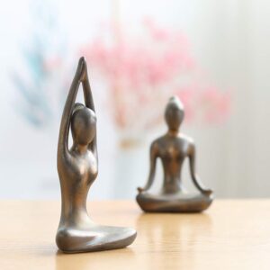 OwMell Lot of 4 Meditation Yoga Pose Statue Figurine Ceramic Yoga Figure Set Decor - Patina Gold