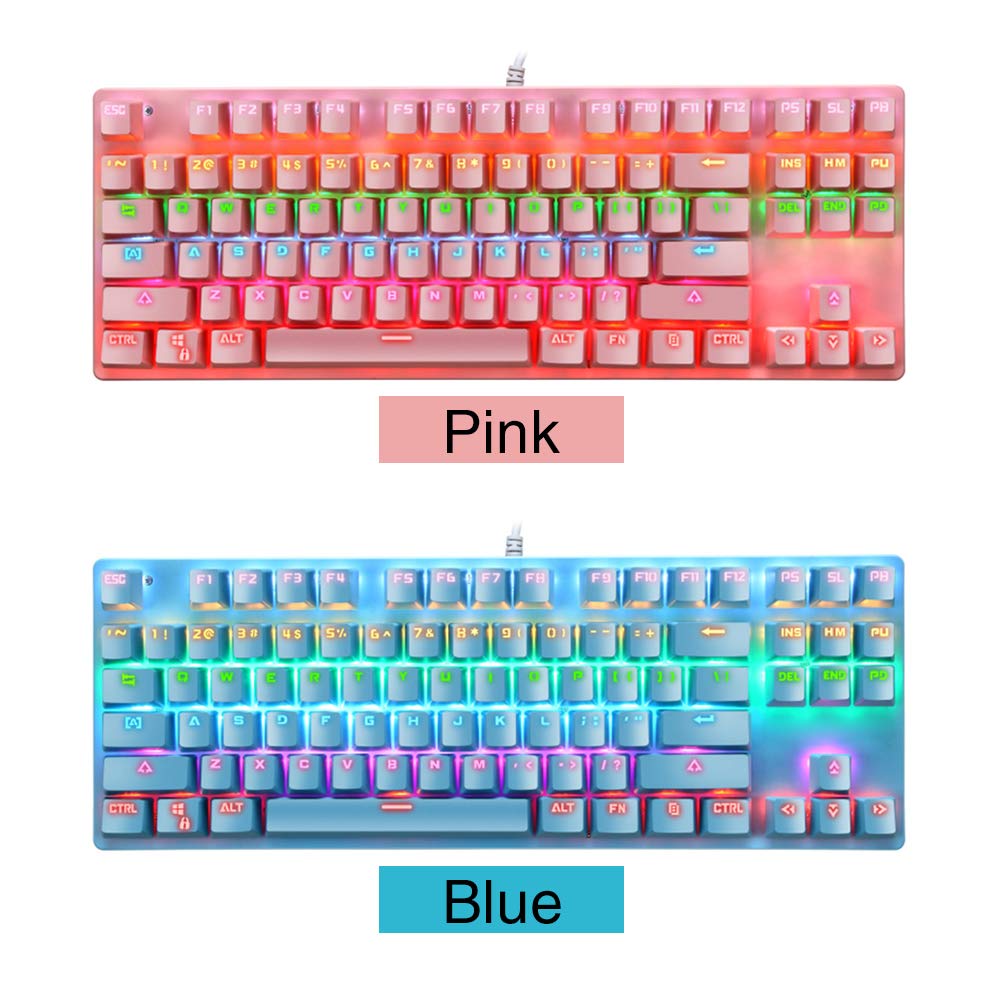 ZHANGLI 87 Keys Mechanical Keyboard, Colorful Backlit SUB Wired Gaming Keyboard for PC Typing, Typists, Gamers