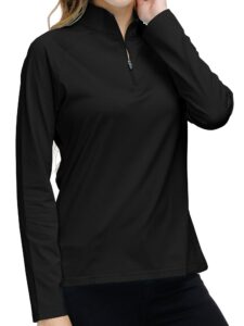 ajezmax long sleeve zipper shirts for women athletic outdoor running tops black l