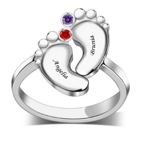 BAUMA AUTO Personalized Sterling Silver Mothers Ring with 2/3/4/5/6 Simulated Birthstones can Engraved Custom Name for Grandmother Mother Family Rings for Women Christmas (2 Stone-1)