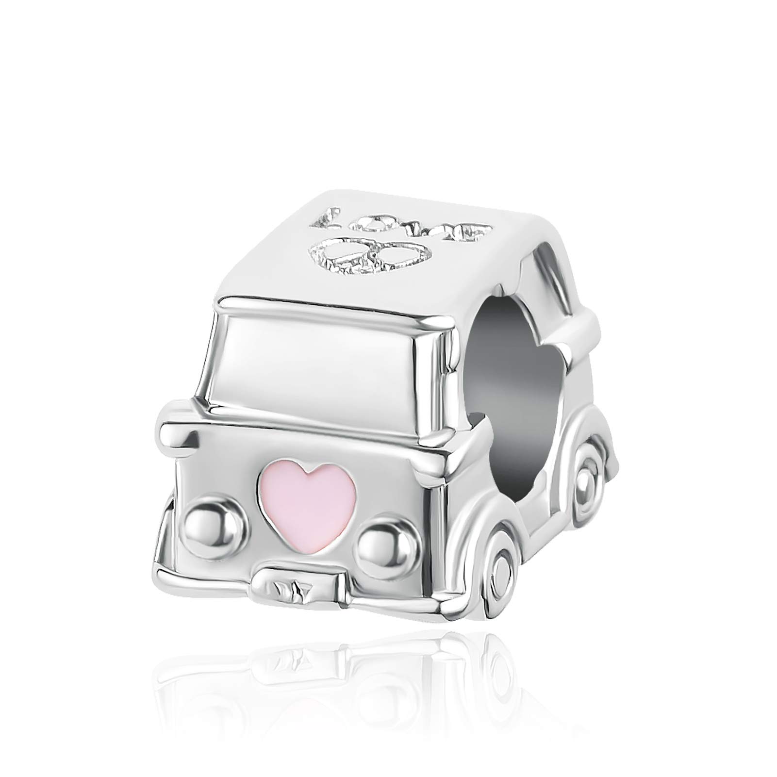 SBI Jewelry Camp Van Charm Compatible with Pandora Charm Bracelet Christmas Family Mini Car Bead Pink Heart Silver Birthday Anniversary