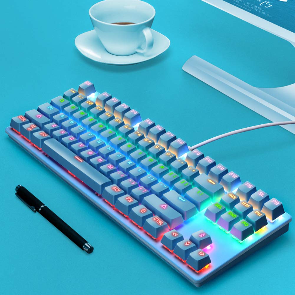 ZHANGLI 87 Keys Mechanical Keyboard, Colorful Backlit SUB Wired Gaming Keyboard for PC Typing, Typists, Gamers