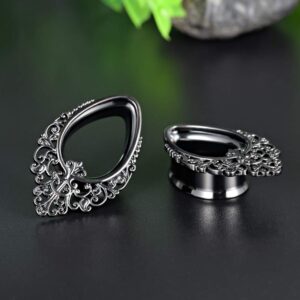 COOEAR 1 Pair Surgical Steel Ear Gauges Double Flared Tear Drop Ear Tunnels and Plugs Earrings Stretcher.