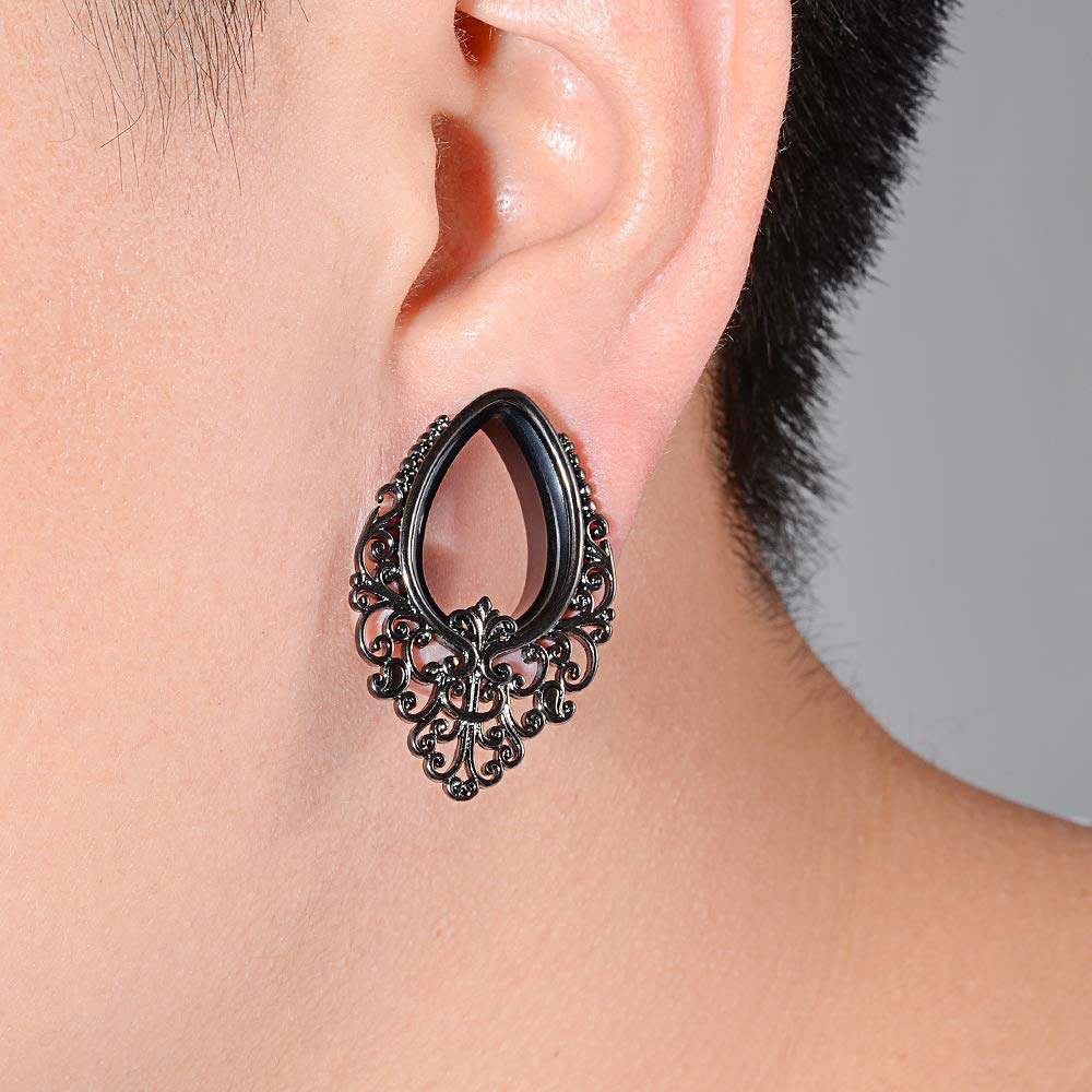 COOEAR 1 Pair Surgical Steel Ear Gauges Double Flared Tear Drop Ear Tunnels and Plugs Earrings Stretcher.