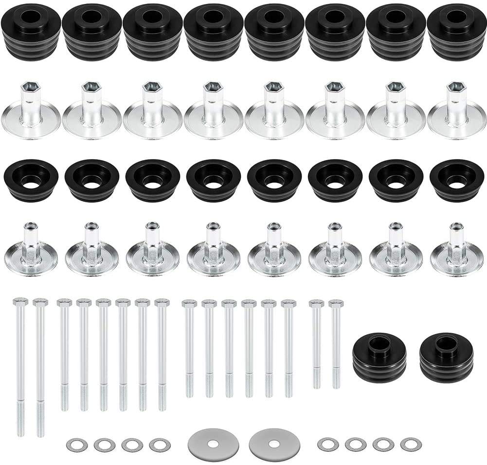 KF04060BK Body Mount Bushing Kit Fit for Ford 2008-2016 F250 F350 Super Duty 2WD 4WD Steel Sleeves & Hardware & Polyurethane Body Cab Mounts (black)