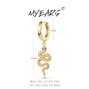 MYEARS Women Snake Earrings Gold Huggie Hoop Serpent Diamond Cubic Zirconia Dangle Drop 14K Gold Filled Small Boho Simple Delicate Hypoallergenic Animal Jewelry Gift