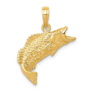 14k gold polished textured bass fish pendant style k5362