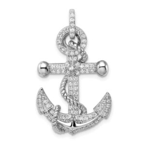 Sterling Silver Rhodium-plated CZ Anchor Pendant QQC9260