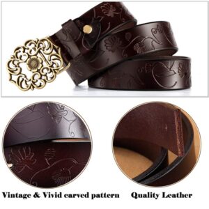 ALAIX Women's Leather Belt for Dress Jeans Belt Vintage Genuine Leather Wide Waist Belts for Women Coffee-M