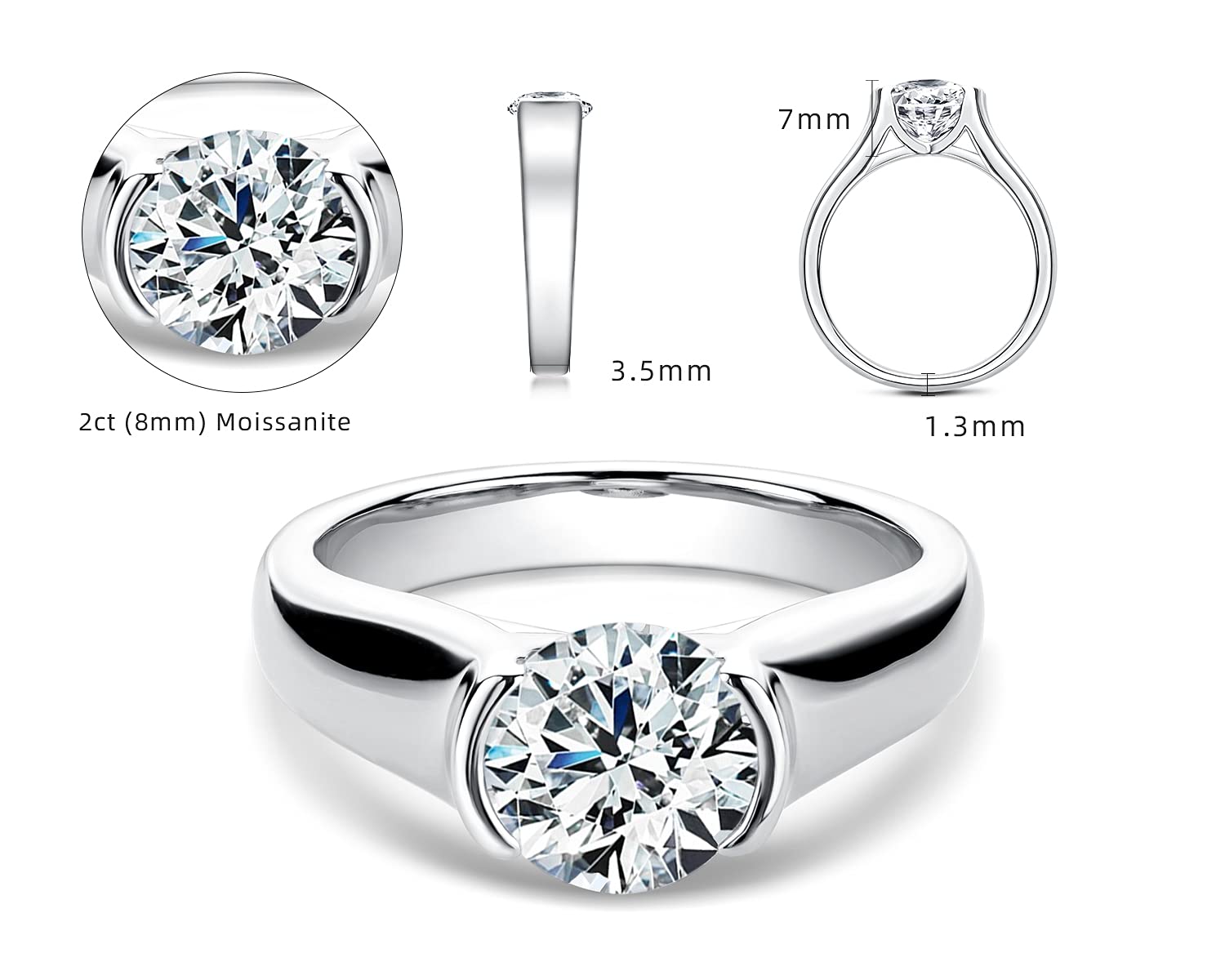 AINUOSHI Moissanite Diamond Rings for Women- Engagement Promise Eternity Weeding Solitaire Round Shaped Ring Band for Her Sterling Silver