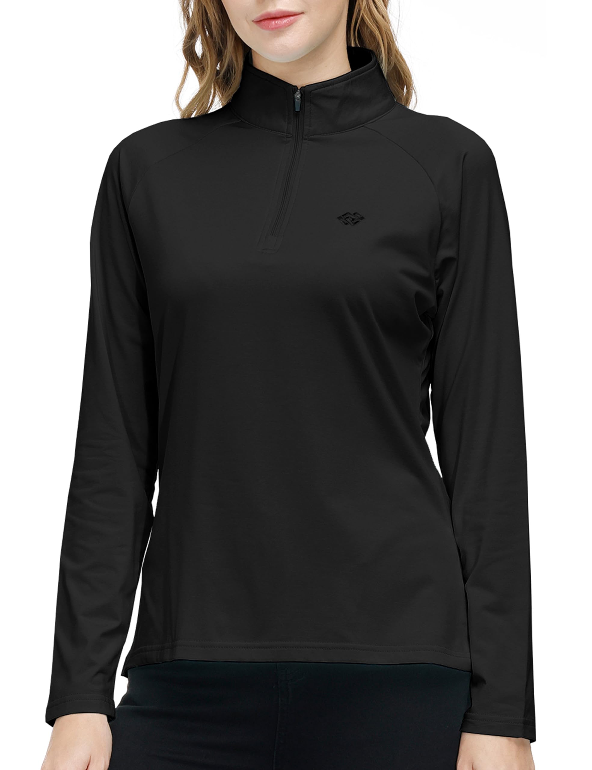 AjezMax Long Sleeve Zipper Shirts for Women Athletic Outdoor Running Tops Black L