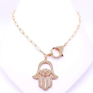 LESLIE BOULES Stunning Gold Hamsa Hand Necklace for Women 18K Gold Plated Chain Fashion Jewelry