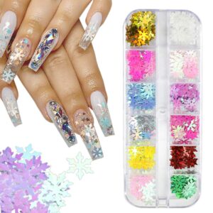 12 Colors Christmas Nail Art Glitters Snowflakes Nail Sequins 3D Nail Art Decals Holographic Laser Nail Flakes Stickers Acrylic Nails Design Glitter Xmas Nail Art Supplies Decorations