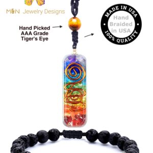 M&N Jewelry Designs Crystals and Healing Stones - 7 Healing Energy Chakra Stones, Natural Tiger Eye, Adjustable (Necklace and Bracelet)