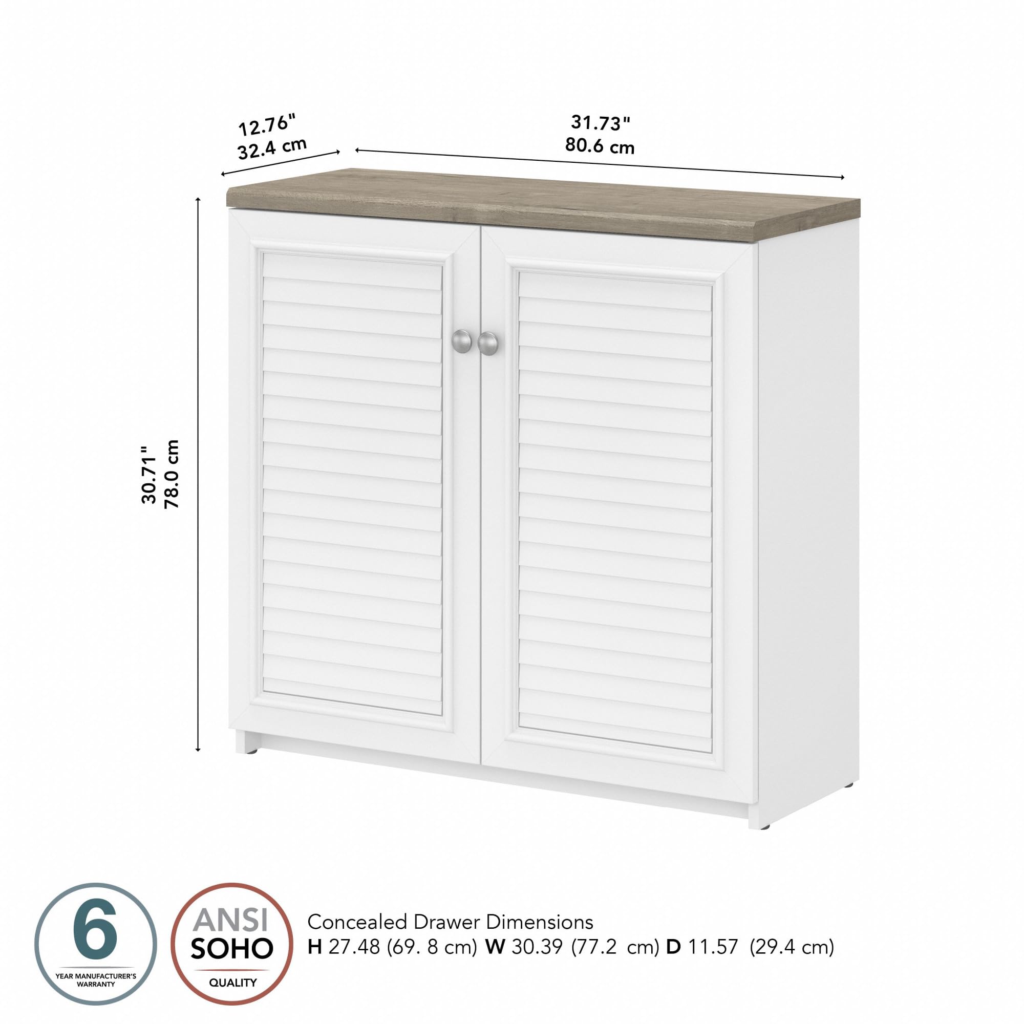 Bush Fairview 30.71-Inch Small Storage Cabinet with 3 Shelves, Shiplap Gray/Pure White (WC53696-03)