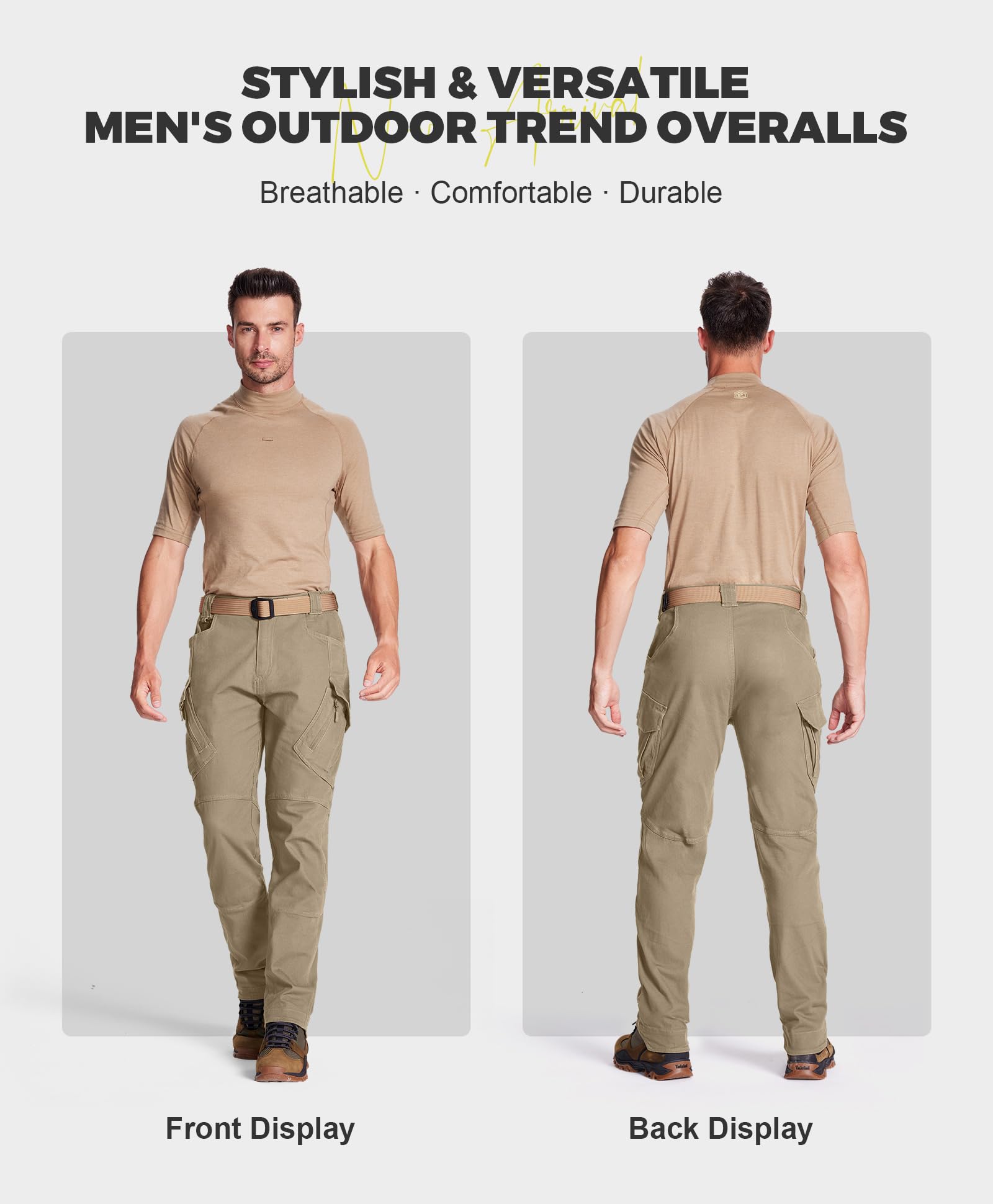 FEDTOSING Tactical Pants for Men with 9 Pockets Cotton Cargo Work Military Trousers Stretch Hiking Combat Rip-Stop Pants Khaki 38x32