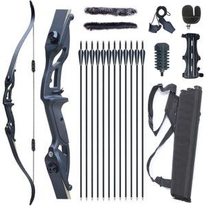 Monleap 56" Takedown Recurve Bow and Arrows Set for Adults Right Hand Archery Kit Metal Riser Hunting Bow for Shooting Practice 30-50lb (Black 50lb)