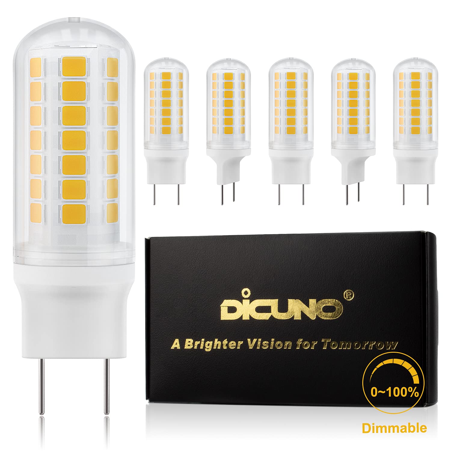 DiCUNO G8 Dimmable LED Bulb Flat Base 4W (40W Halogen Equivalent), Warm White 3000K, 450LM, Bi Pin Base Bulb Replacement for Under Counter, Under-Cabinet Light and Puck Light, 6 Pack