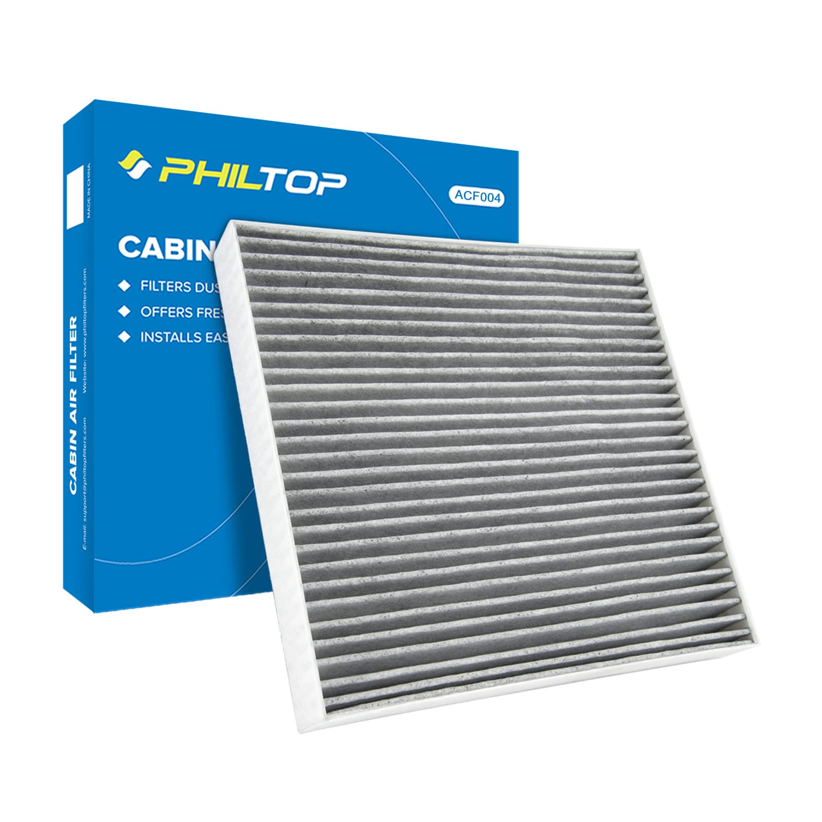 PHILTOP Cabin Air Filter, Replacement for CF10374,CP374, BE-374, ACF004, Tacoma, Dart, Vibe, Includes Activated Carbon, Pack of 1