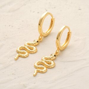 MYEARS Women Snake Earrings Gold Huggie Hoop Serpent Diamond Cubic Zirconia Dangle Drop 14K Gold Filled Small Boho Simple Delicate Hypoallergenic Animal Jewelry Gift