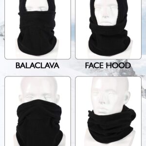 Winter Balaclava Hat Fleece Full Face Covering Scarf with Drawstring (Black, Navy Blue, 2)