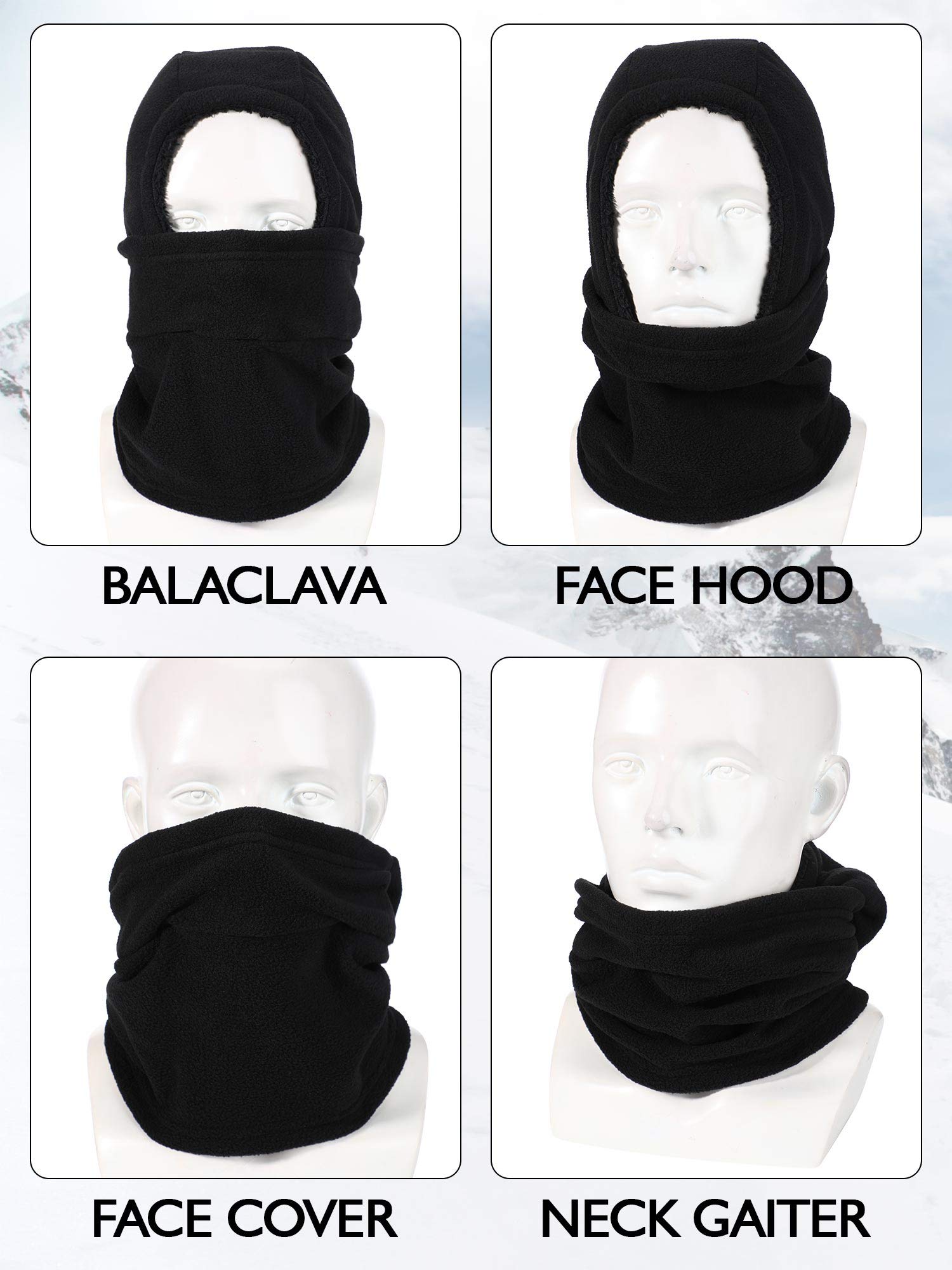 Winter Balaclava Hat Fleece Full Face Covering Scarf with Drawstring (Black, Navy Blue, 2)