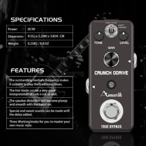 Amuzik Overdrive Guitar Effect Pedal Analog Classic Overdrive Effects Pedals 2 Modes Tube Screamer for Electric Guitar True Bypass