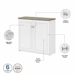 Bush Fairview 30.71-Inch Small Storage Cabinet with 3 Shelves, Shiplap Gray/Pure White (WC53696-03)