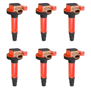 ENA Set of 6 Red Ignition Coil Pack 2011-2020 Compatible with Ford Lincoln Explorer Expedition F150 Flex Lobo MKS MKT Navigator Transit 150 250 350 Taurus V6 3.5L Replacement For C1814 DG549 UF646