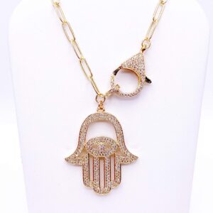 LESLIE BOULES Stunning Gold Hamsa Hand Necklace for Women 18K Gold Plated Chain Fashion Jewelry