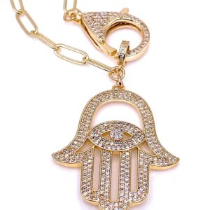 LESLIE BOULES Stunning Gold Hamsa Hand Necklace for Women 18K Gold Plated Chain Fashion Jewelry