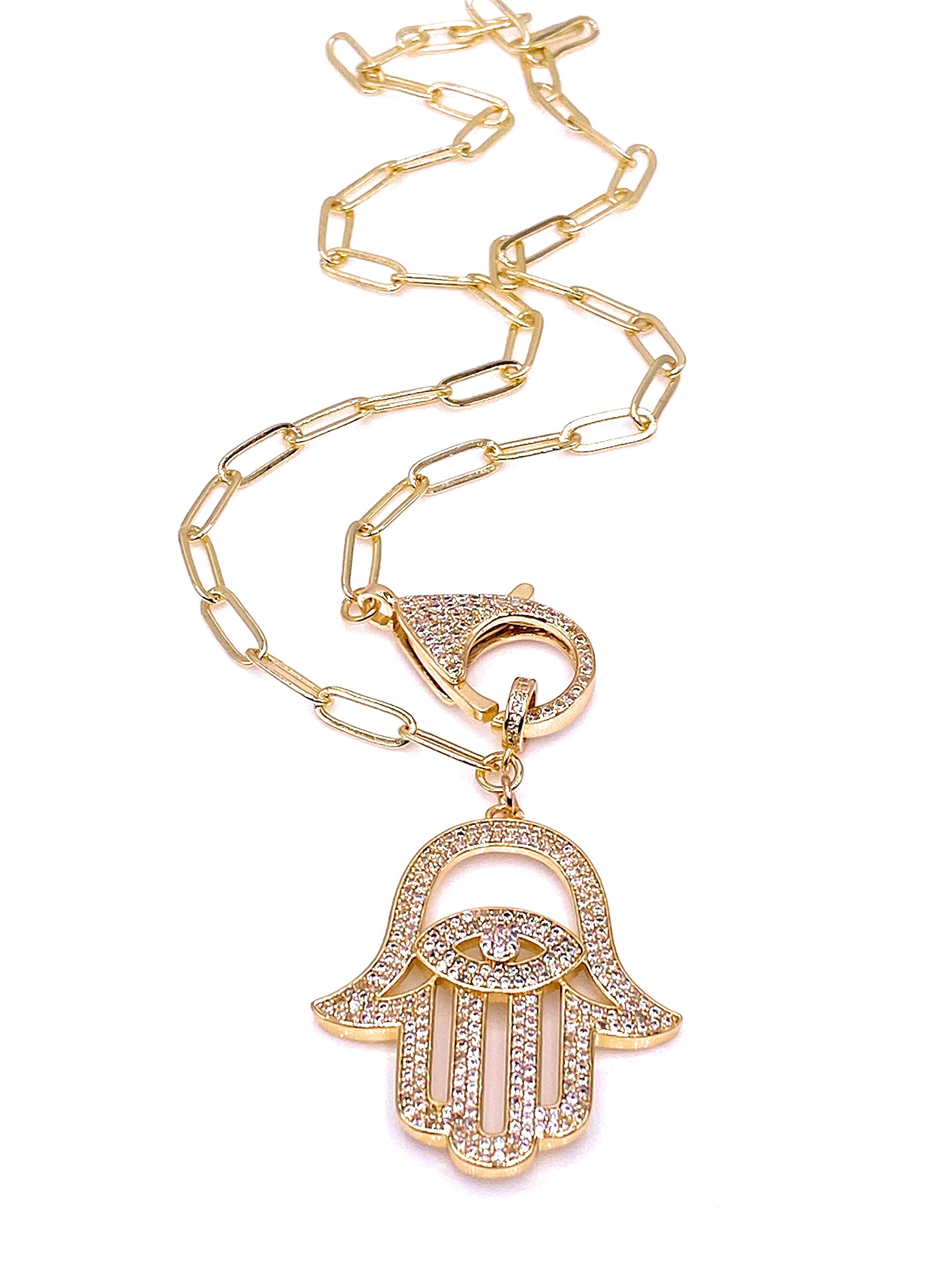 LESLIE BOULES Stunning Gold Hamsa Hand Necklace for Women 18K Gold Plated Chain Fashion Jewelry