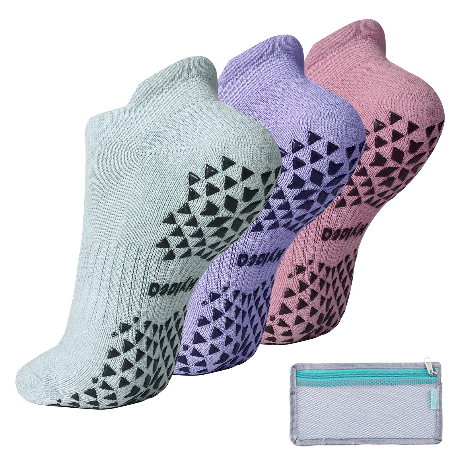 Hylaea Womens Non Slip Socks for Yoga Pilates Hospital Barre kickboxing, Grips on Bottom, Ankle,Cushion Padded, Small Medium