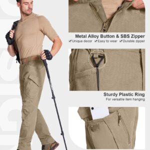 FEDTOSING Tactical Pants for Men with 9 Pockets Cotton Cargo Work Military Trousers Stretch Hiking Combat Rip-Stop Pants Khaki 38x32