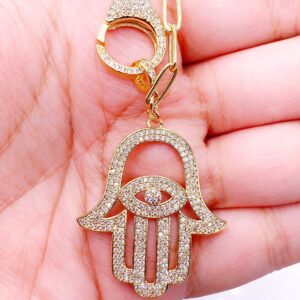 LESLIE BOULES Stunning Gold Hamsa Hand Necklace for Women 18K Gold Plated Chain Fashion Jewelry