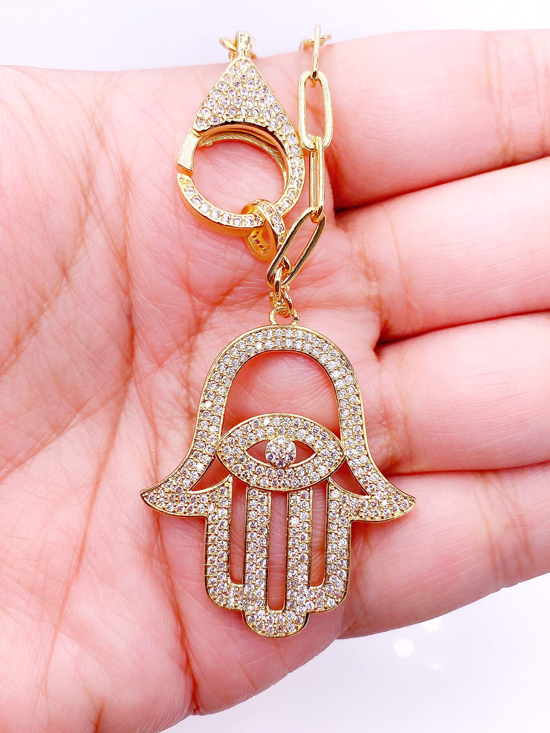 LESLIE BOULES Stunning Gold Hamsa Hand Necklace for Women 18K Gold Plated Chain Fashion Jewelry