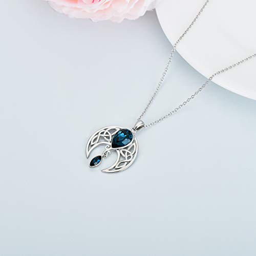 AOBOCO Moon Necklace Sterling Silver Celtic Knot Crescent Moon Goddess Pendant Irish Good Luck Necklace for Women Mom Wife, Embellished with Crystals from Austria