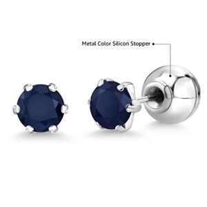 Gem Stone King Platinum Blue Sapphire Stud Earrings For Women (1.20 Cttw, Gemstone Birthstone, Round 5MM)