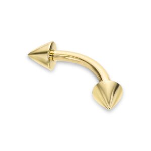 Lavari Jewelers 16 Gauge Spike Curved Barbell Eyebrow Stud for Women - 14k Yellow Gold Stud Ring - 5/16 Inches (7.9mm) Body Jewelry - Unisex Hypoallergenic Piercing Jewelry - 16G Body Piercing for Men