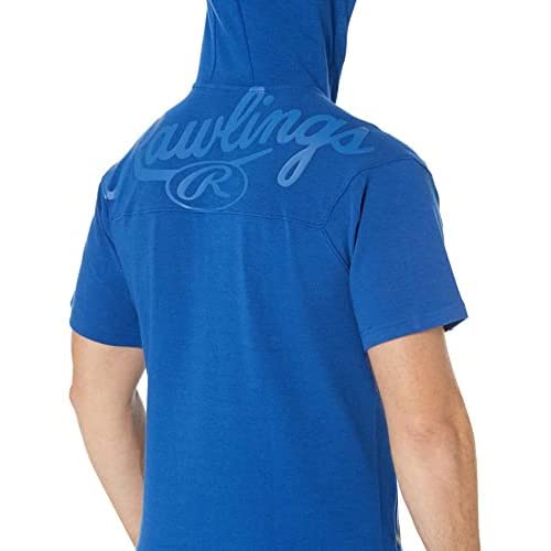 Rawlings Gold Collection Adult 1/4 Zip Short Sleeve Batting Practice Hooded Jacket, Blue Grey, Large