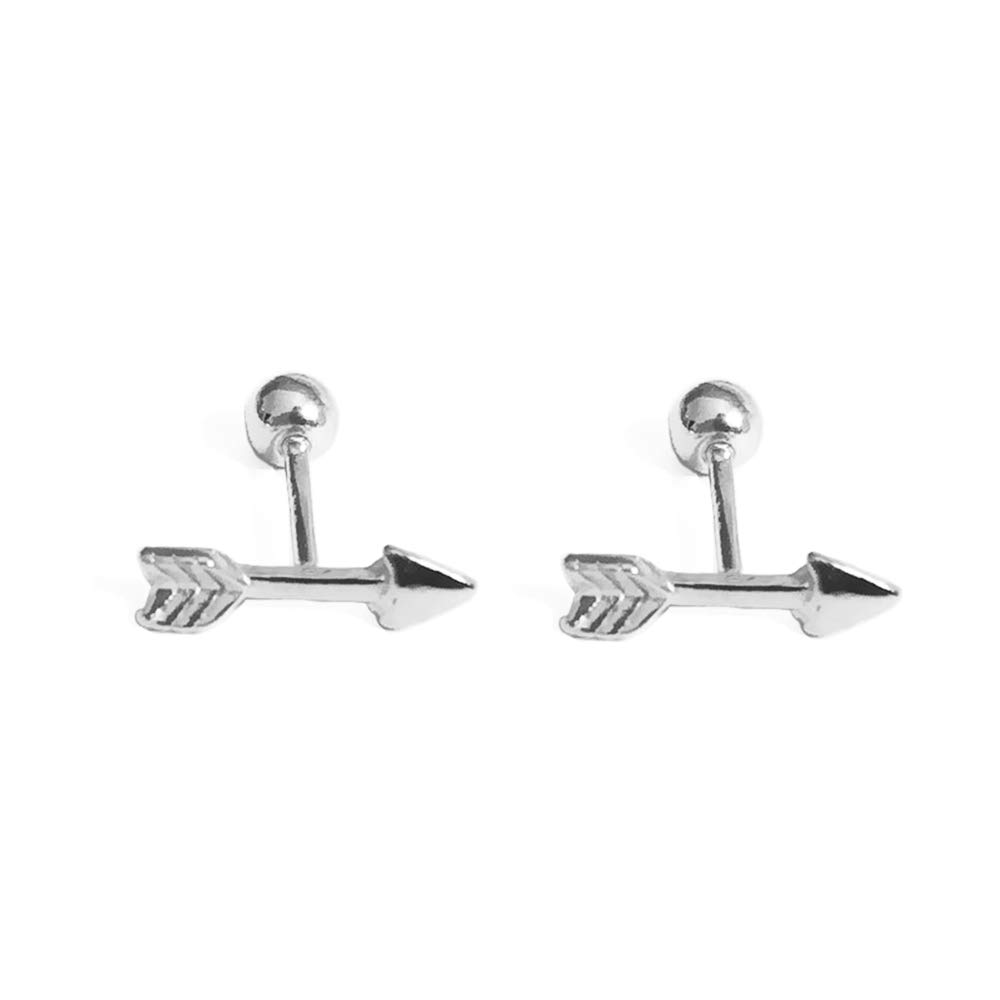 18G Arrow Cartilage Stud Earrings Sterling Silver 925 for Women Men Minimalist Helix Tragus Small Earring Studs Ear Piercing Barbell Bar Screw Back Ball Jewelry Gifts Sensitive Ears (Silver)